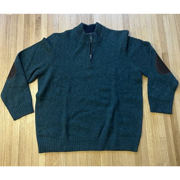 Vintage 90s LL Bean Mens XXL Shetland Wool Knit Elbow Patch Sweater Green - Picture 1 of 4